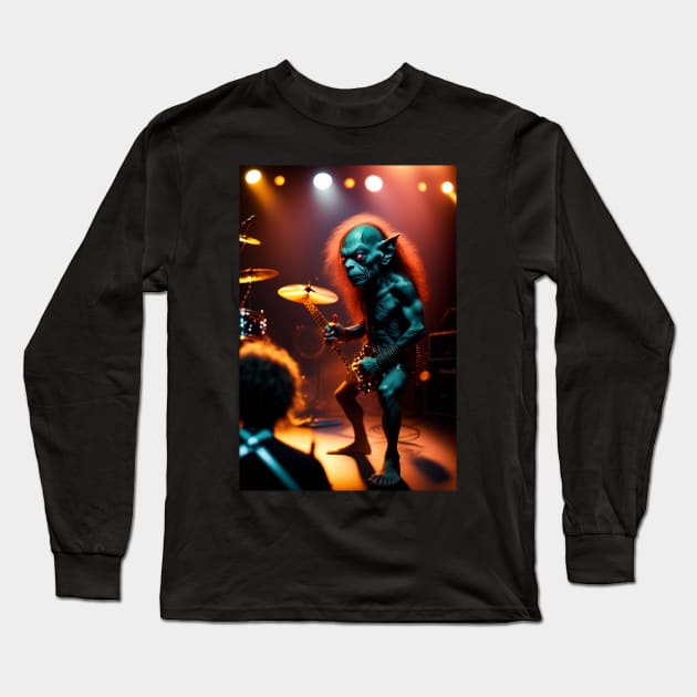 Funny Gollum playing in a heavy metal band graphic design artwork Long Sleeve T-Shirt by Nasromaystro